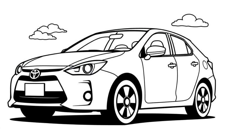 A friendly Toyota Yaris sedan outline, ready for a color panel, waving hello.