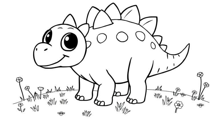 A cute Stegosaurus line art, ready for coloring on a color panel.