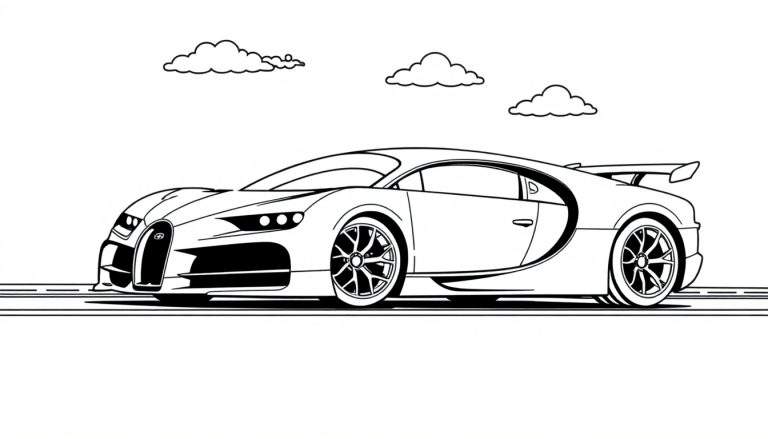A black and white outline of a sleek sports car, perfect for a color panel.