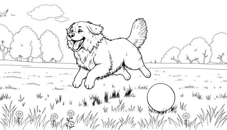 A happy dog running in a field with a ball, ready for a color panel.