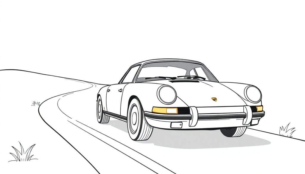 Cute Porsche car ready for coloring in a color panel.