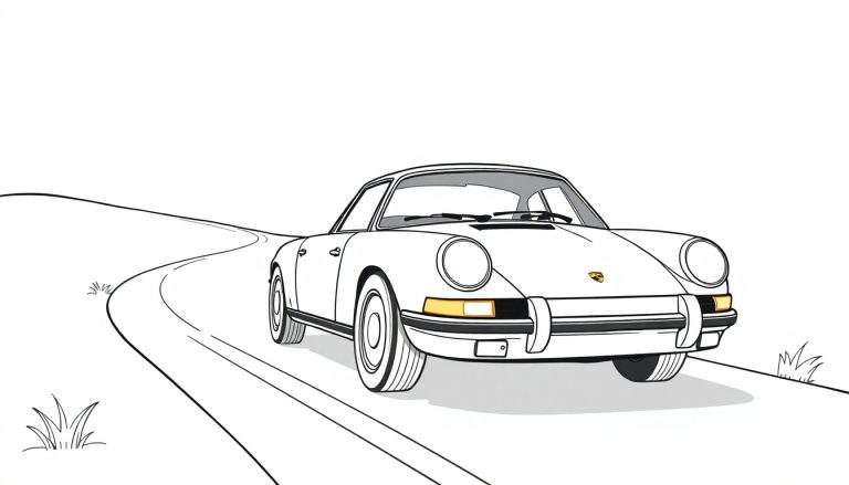 Cute Porsche car ready for coloring in a color panel.