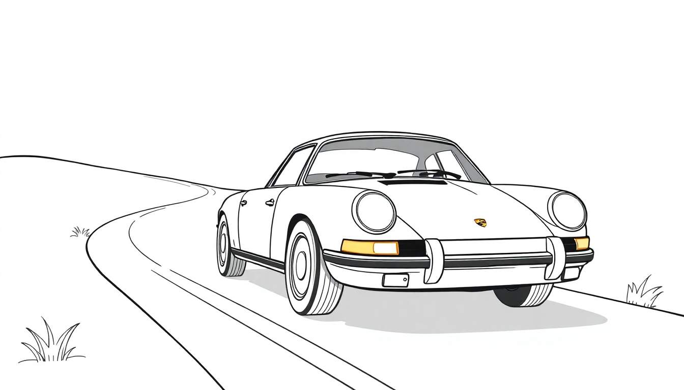 Cute Porsche car ready for coloring in a color panel.