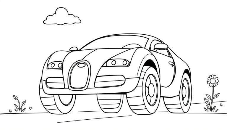 A cute cartoon Bugatti Veyron for a color panel, ready to be brought to life with vibrant colors!