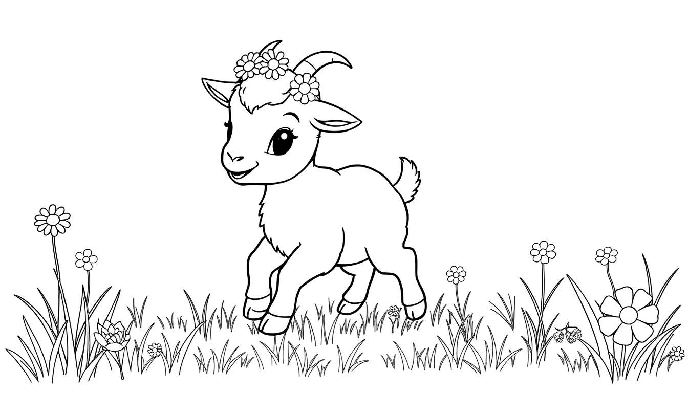 A cute baby goat in a flower crown, ready for the color panel.