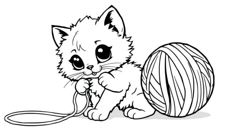 A cute kitten playing with yarn, ready for the color panel.