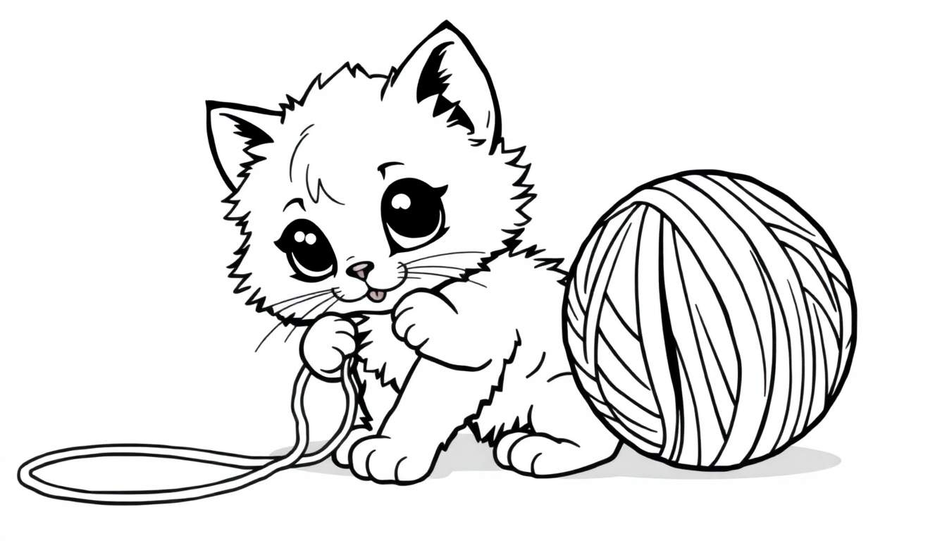 A cute kitten playing with yarn, ready for the color panel.
