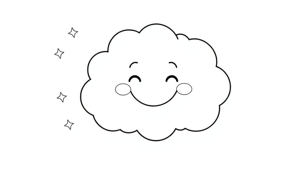 A happy cloud with stars, a black and white color panel.