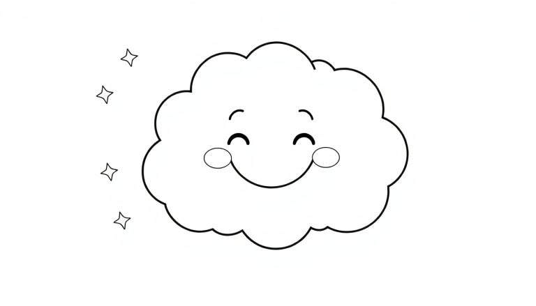 A happy cloud with stars, a black and white color panel.