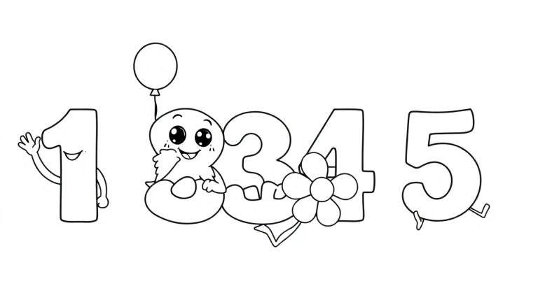 A fun color panel featuring cartoon numbers 1 through 5, ready to be colored!