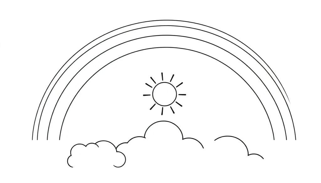 A happy little rainbow with fluffy clouds, perfect for coloring fun! This is a color panel for kids.