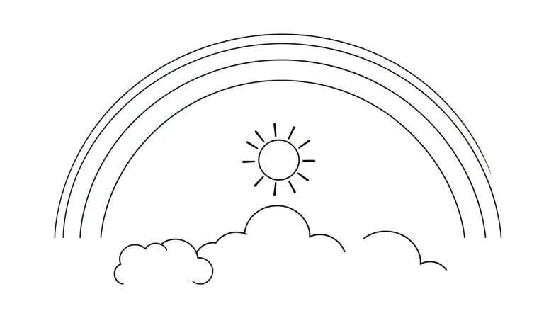 A happy little rainbow with fluffy clouds, perfect for coloring fun! This is a color panel for kids.