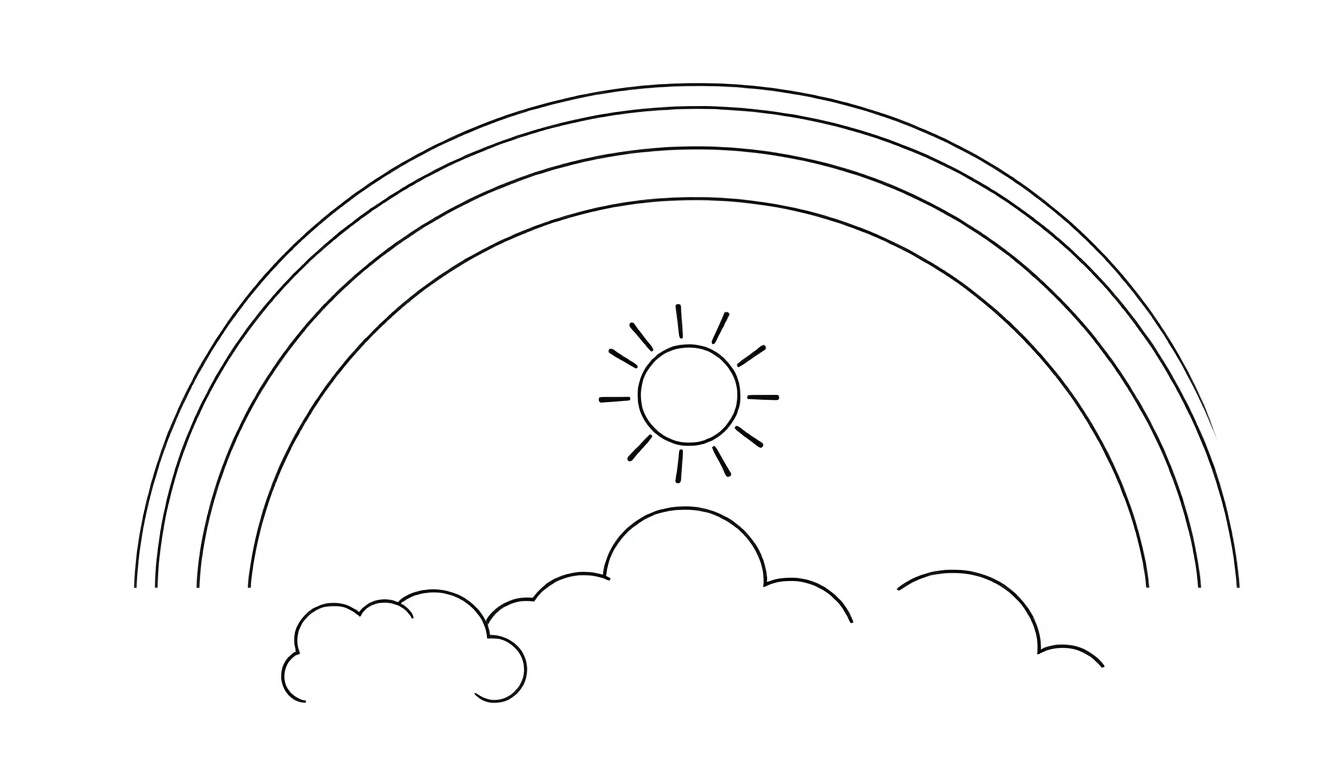 A happy little rainbow with fluffy clouds, perfect for coloring fun! This is a color panel for kids.