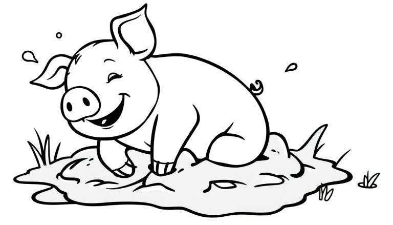 A happy pig in a muddy puddle, ready for a color panel.