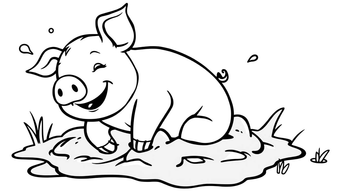 A happy pig in a muddy puddle, ready for a color panel.