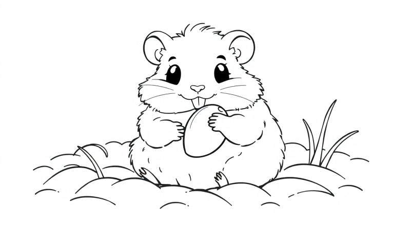 Cute hamster coloring panel eating a seed.
