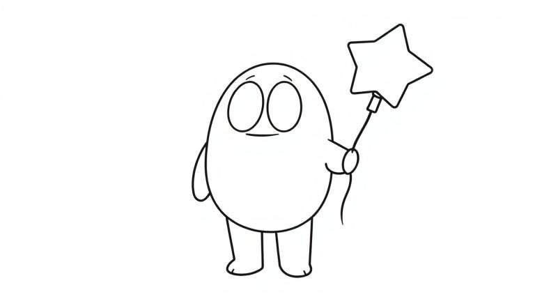 A cute Among Us character on a color panel, holding a star balloon.