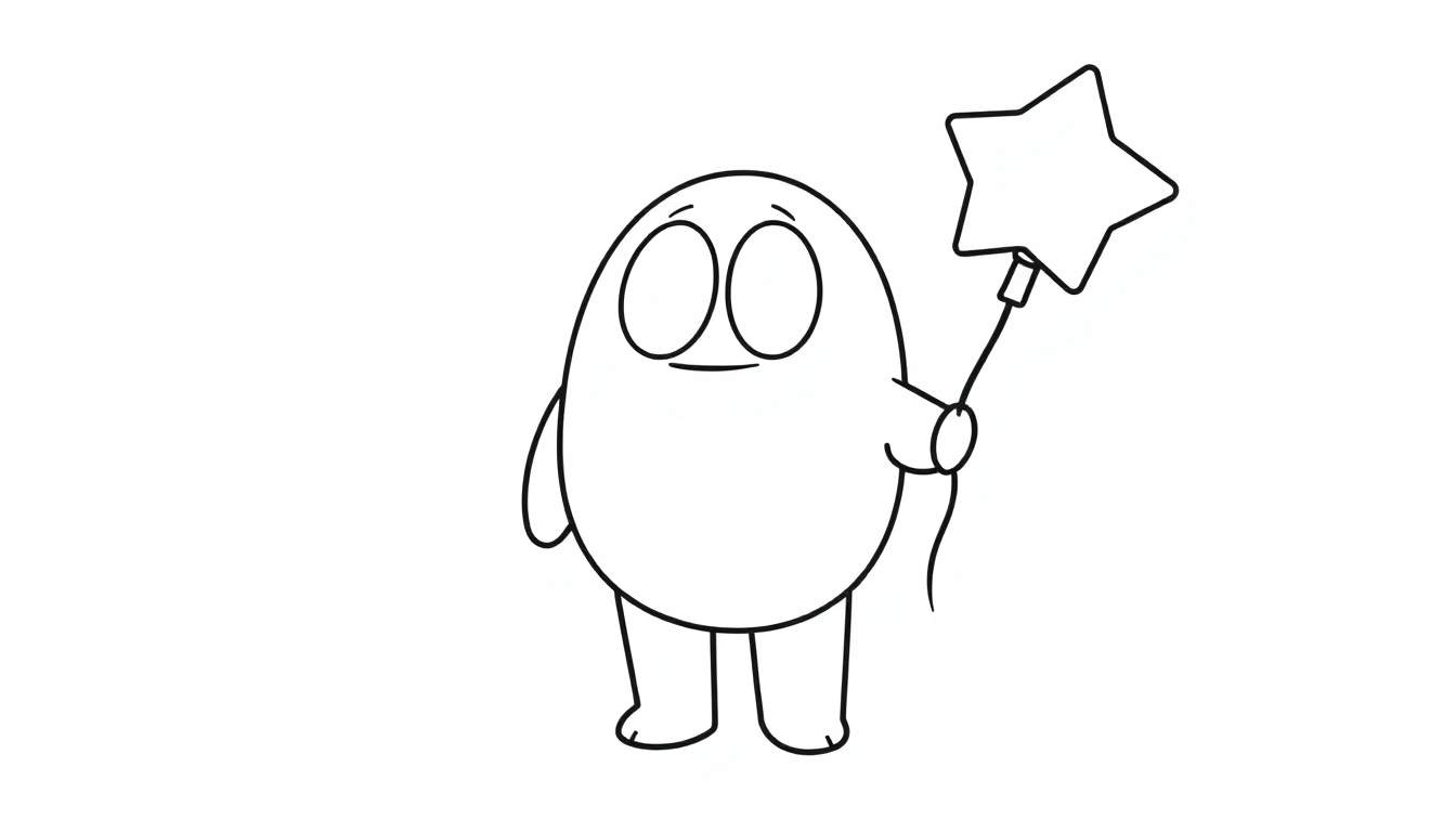 A cute Among Us character on a color panel, holding a star balloon.