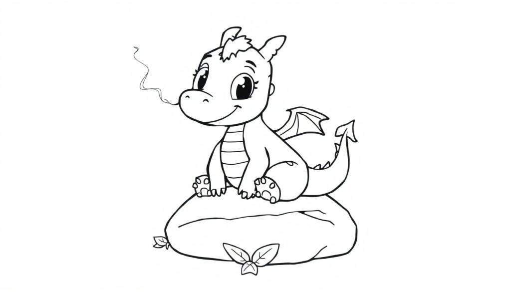 A cute baby dragon on a pillow, ready for the color panel.