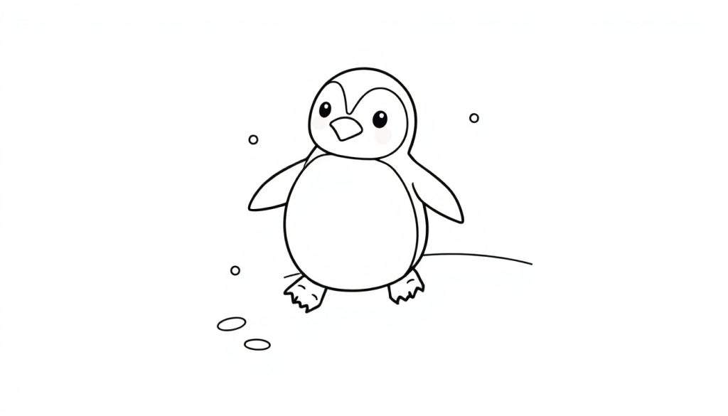 A cute black and white penguin coloring panel.