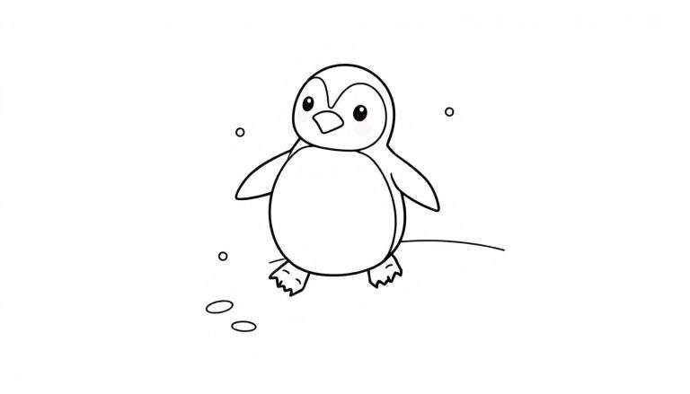 A cute black and white penguin coloring panel.