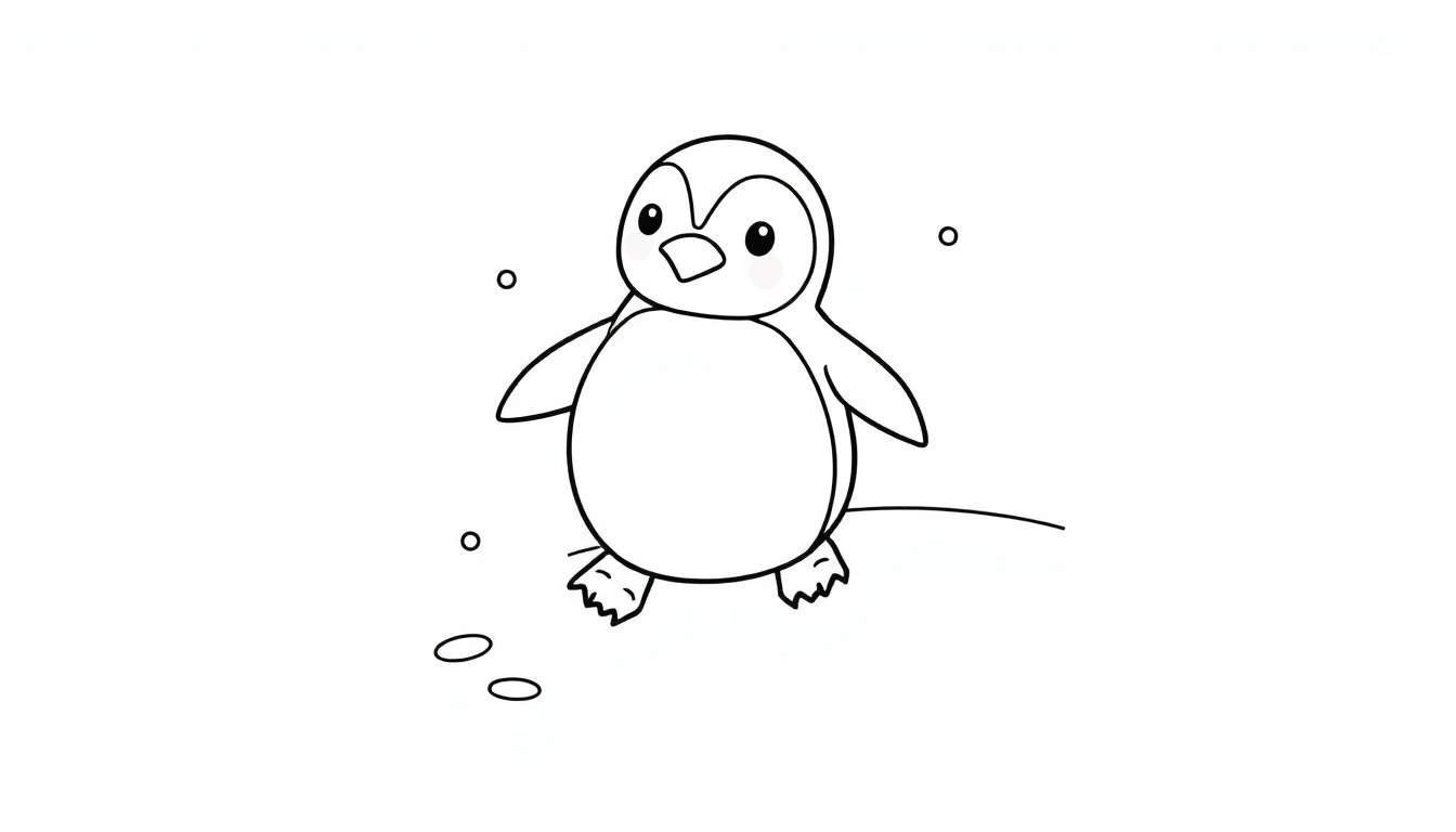 A cute black and white penguin coloring panel.