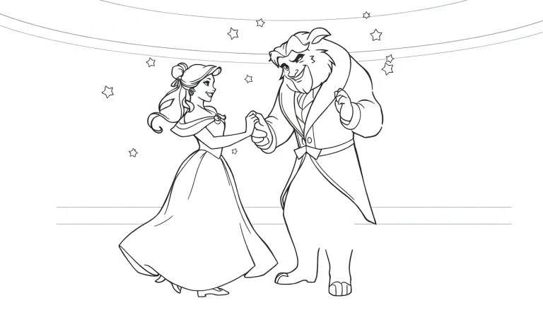 Belle and Beast dancing coloring panel.
