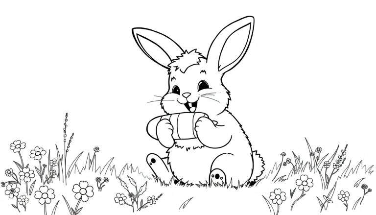 A cute bunny in a meadow, ready for a color panel.