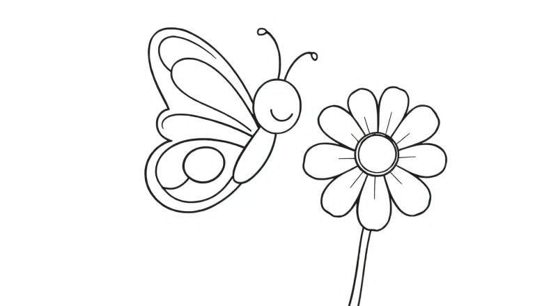 A cute butterfly and flower color panel, ready for coloring fun!