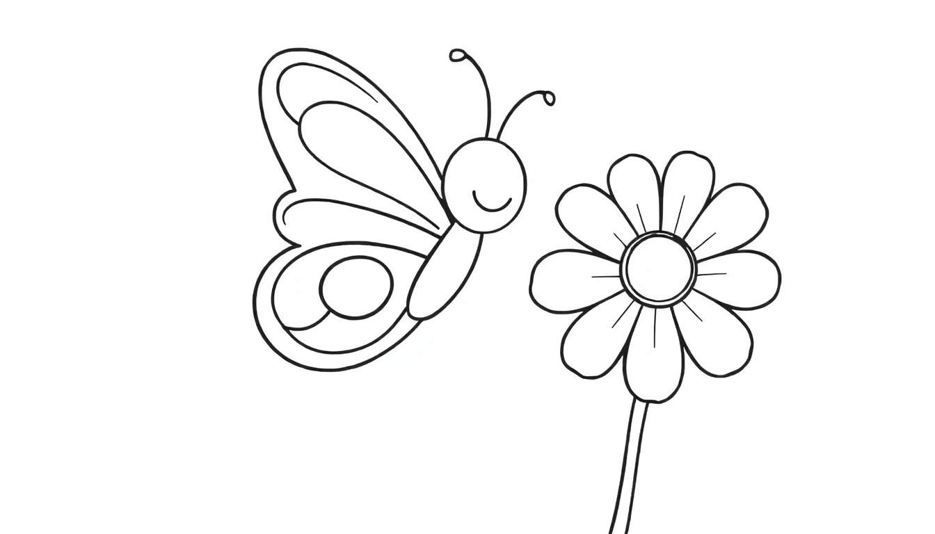 A cute butterfly and flower color panel, ready for coloring fun!