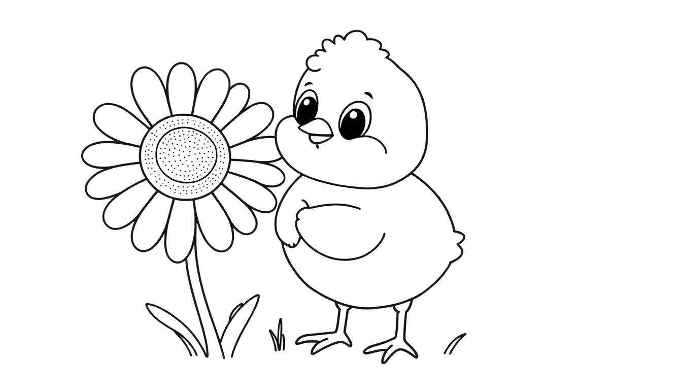 A cute chick and flower coloring panel.