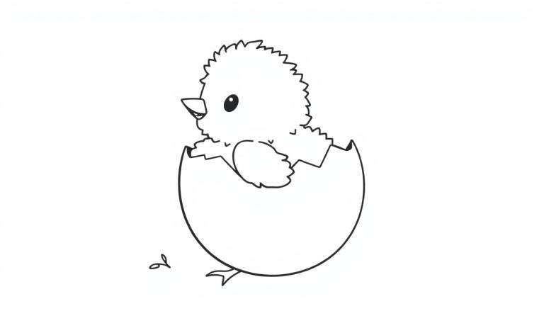 A cute baby chick peeking out of a cracked egg, ready for its color panel adventure.
