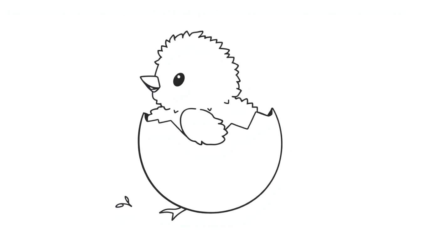A cute baby chick peeking out of a cracked egg, ready for its color panel adventure.