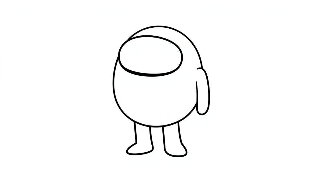 A cute white Among Us character with a black outline, ready for coloring, in a color panel.