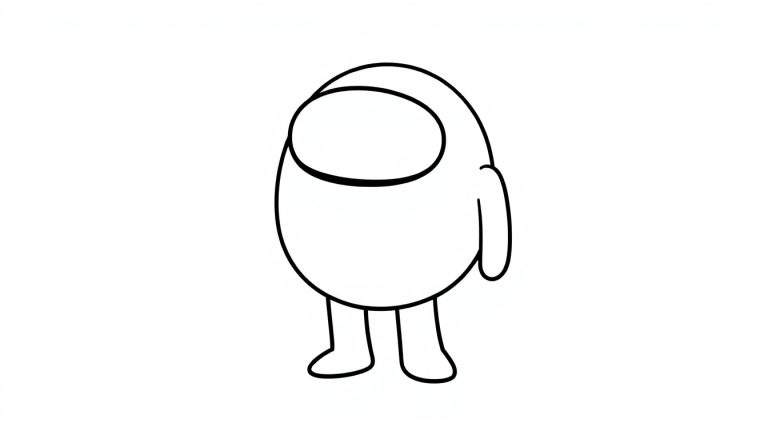 A cute white Among Us character with a black outline, ready for coloring, in a color panel.