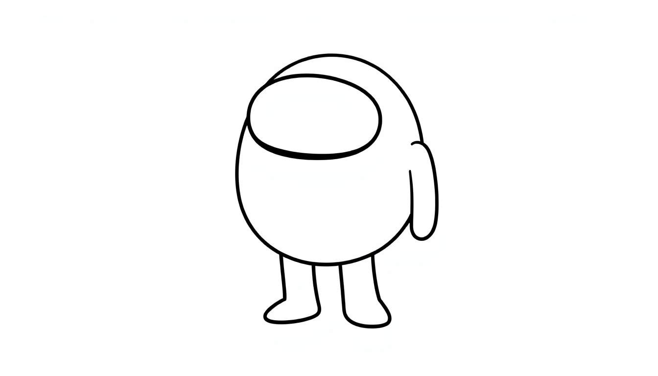 A cute white Among Us character with a black outline, ready for coloring, in a color panel.
