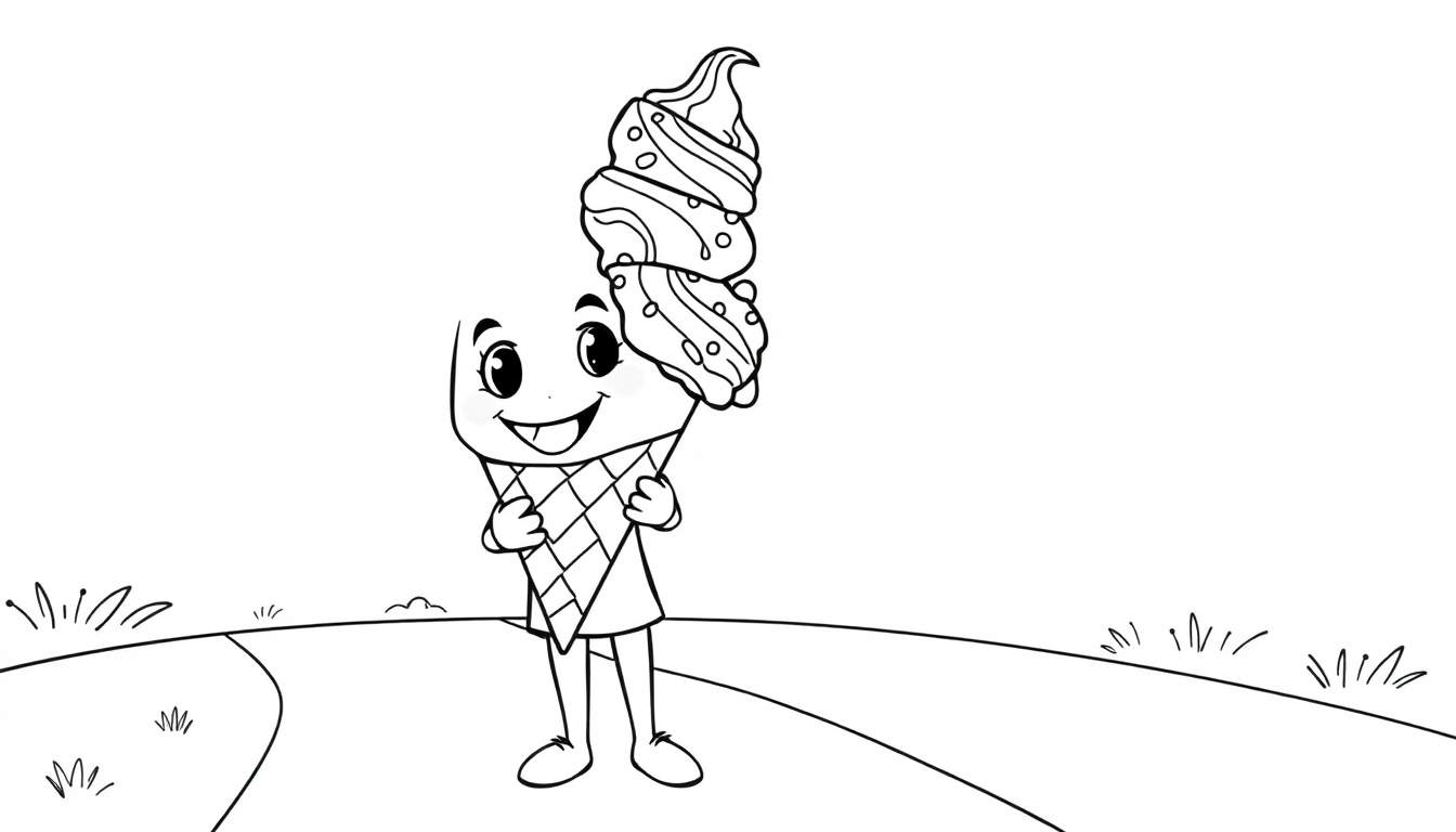 A cute Toca Boca style ice cream cone character on a coloring panel, ready to be colored.