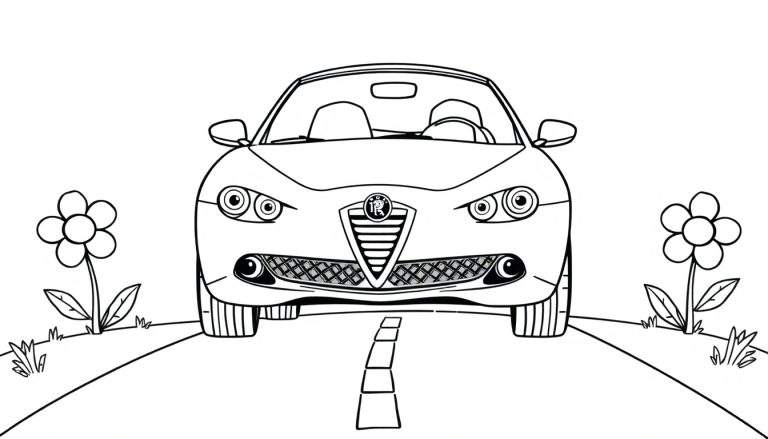 A happy black and white Alfa Romeo convertible coloring panel.