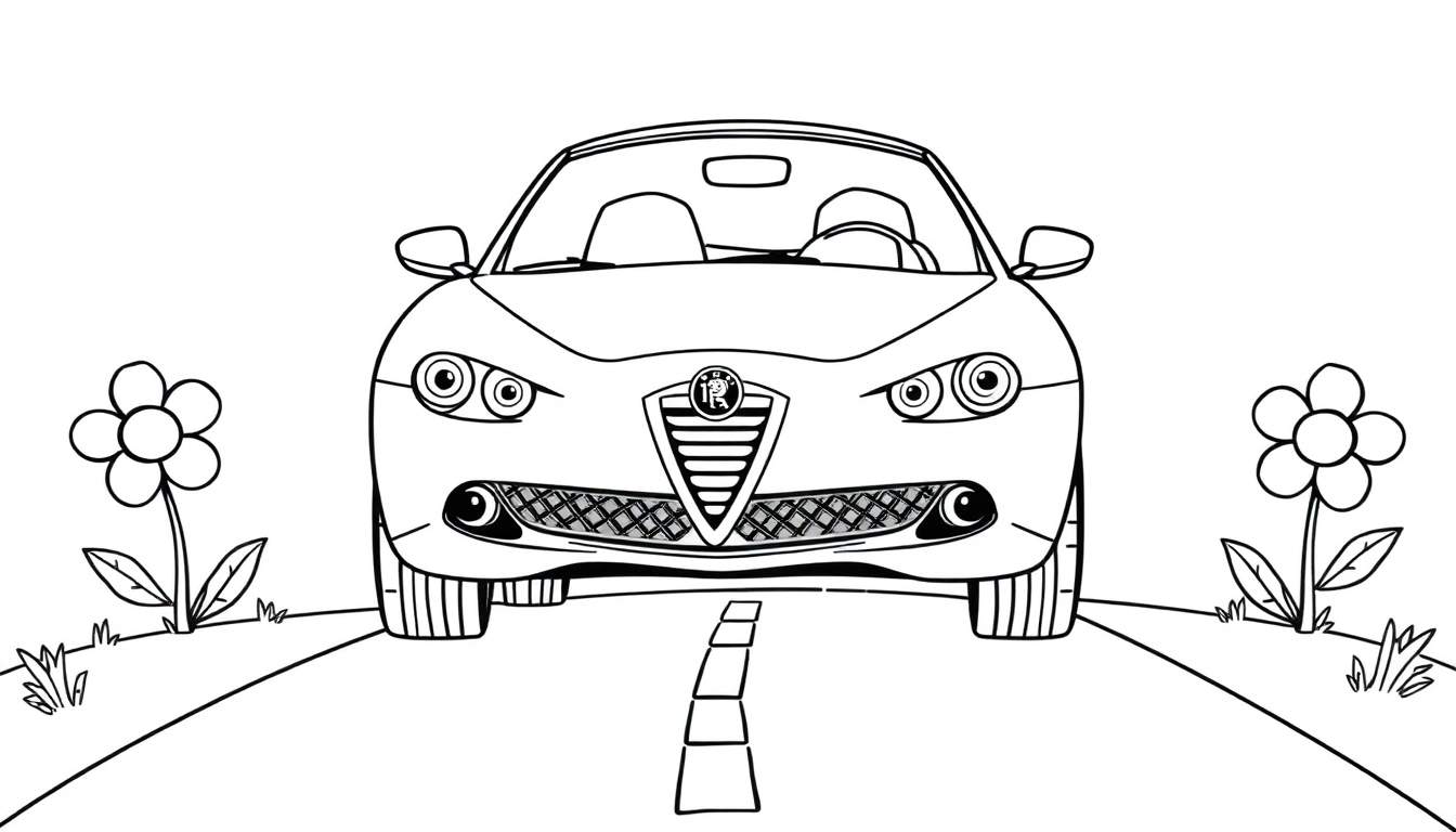 A happy black and white Alfa Romeo convertible coloring panel.
