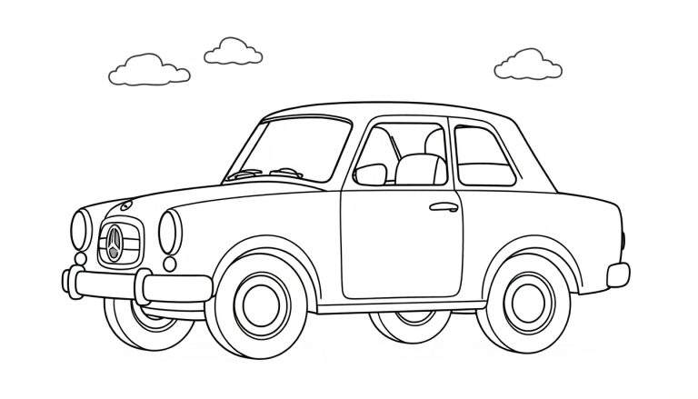 A cute, black and white Mercedes-Benz car color panel for coloring fun!