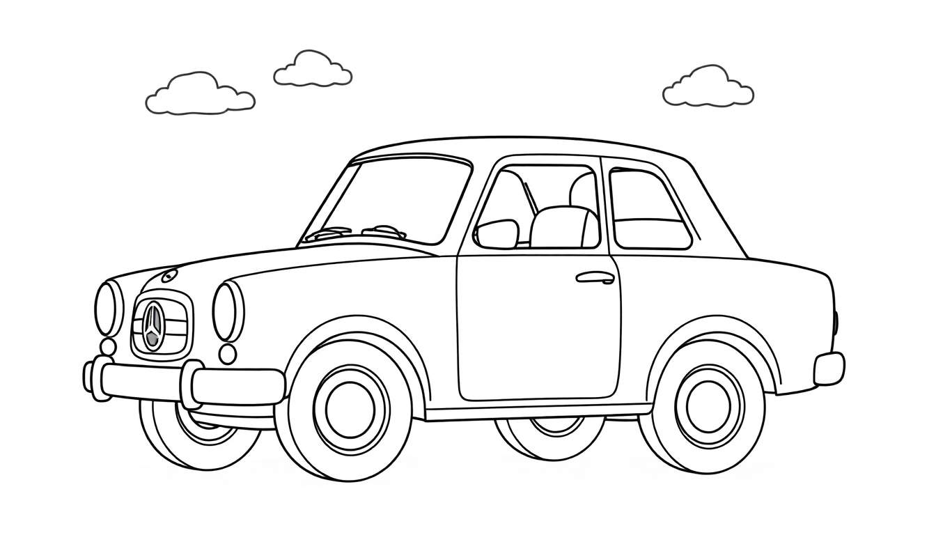 A cute, black and white Mercedes-Benz car color panel for coloring fun!
