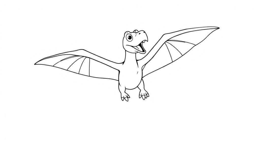 A friendly pteranodon, ready for coloring in this fun color panel.