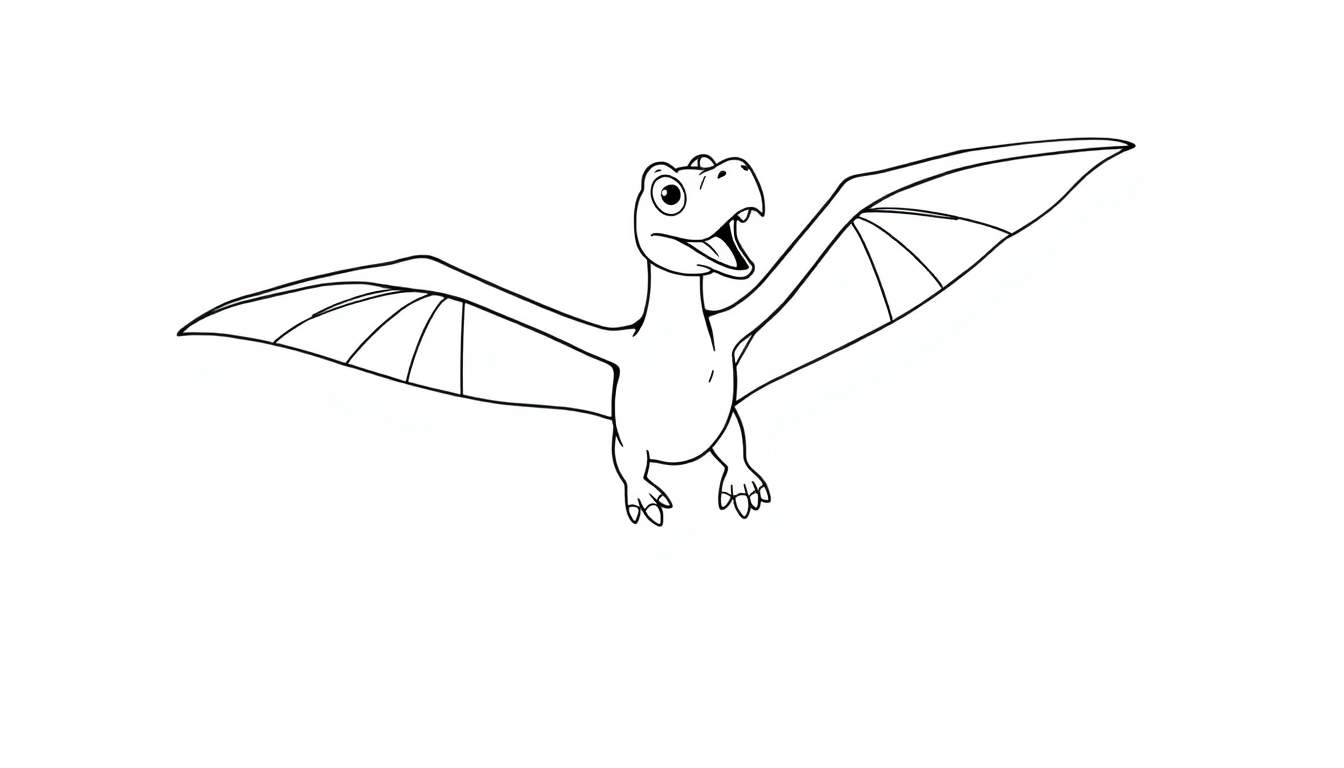 A friendly pteranodon, ready for coloring in this fun color panel.