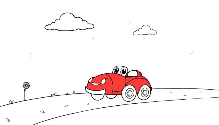 A happy little red car on a winding road, ready for the color panel.