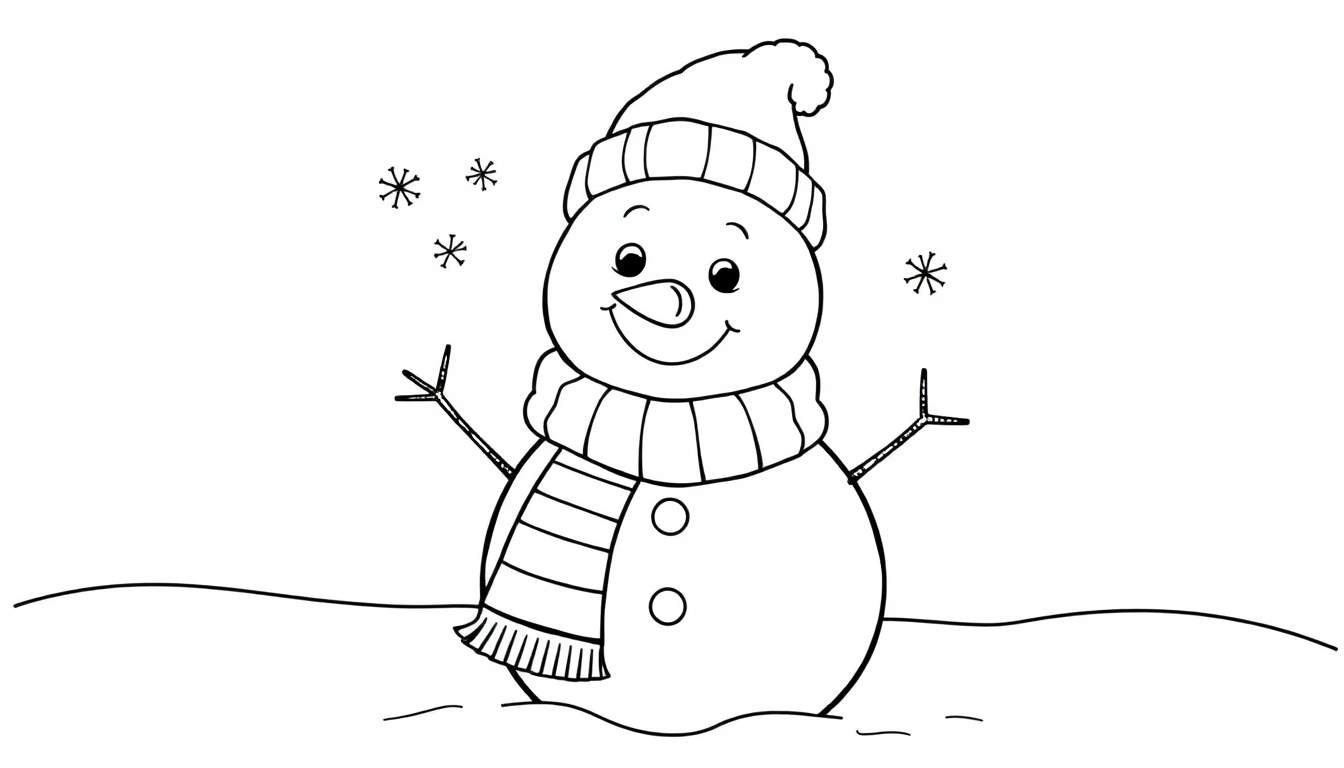 A cute snowman with a striped hat and scarf, perfect for a color panel.