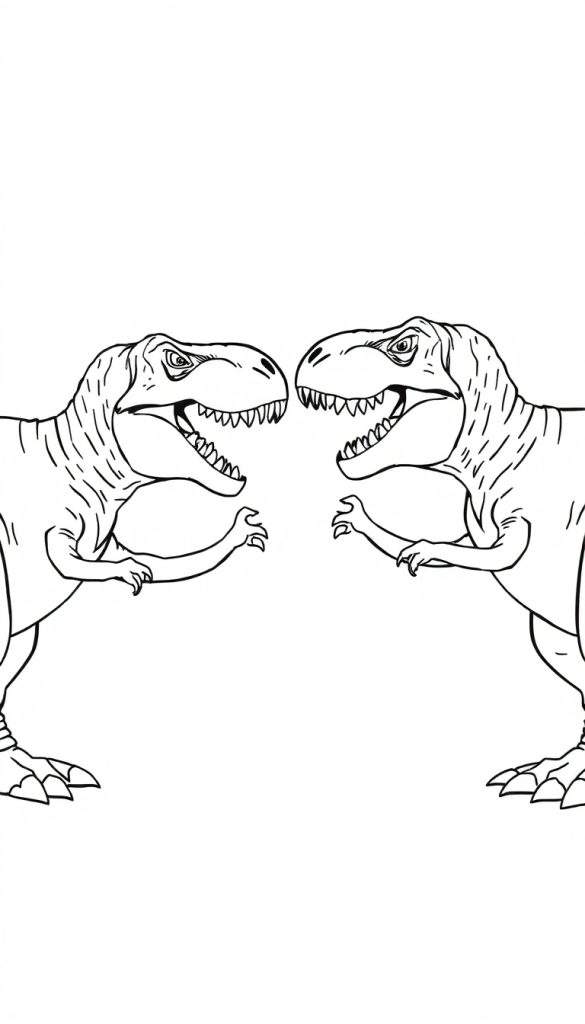 Two large dinosaurs, one green and one red, are boxing with their arms raised.