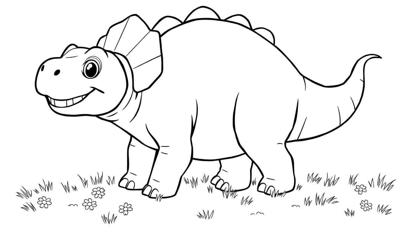A friendly dinosaur coloring panel.