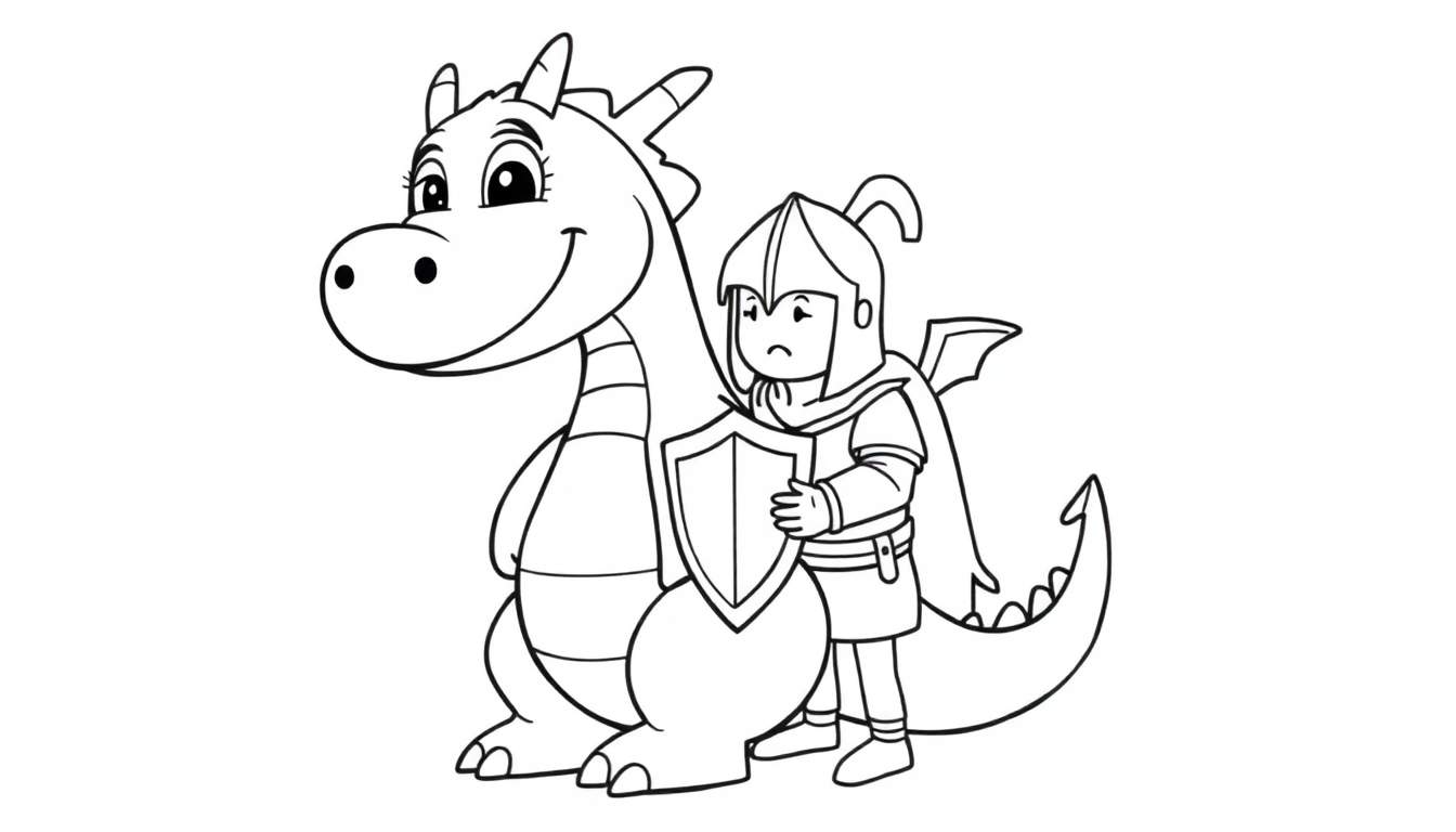 A friendly dragon and knight ready for coloring in this color panel.