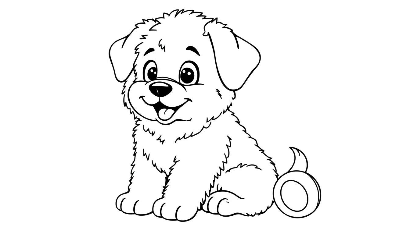 Cute puppy color panel with floppy ears and tongue out.
