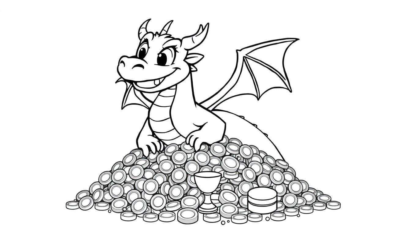 A friendly cartoon dragon coloring panel.